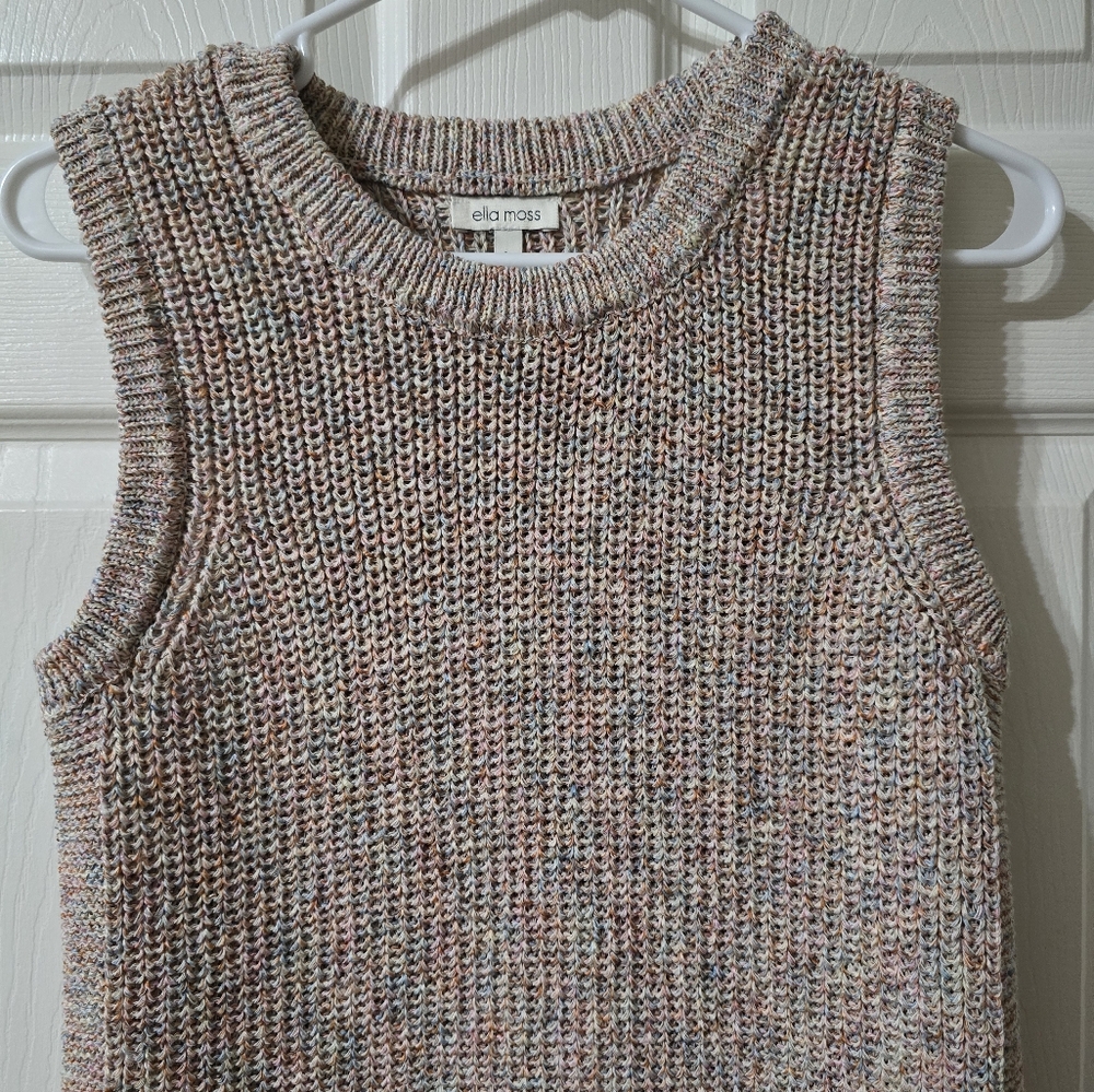 NWOT Ella Moss Cable Knit Sweater Tank Top/Vest, Tunic Length, Beige/Multicolor. - Picture 3 of 11